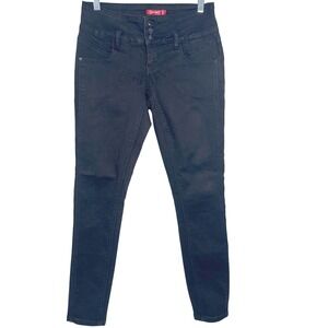 YMI‎ Slim-Hers High Rise Skinny Jeans Junior 9 Black Triple Button Stretch Denim
